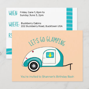 Invitación Retro Aquamarine Lágrima Caravana Glamping