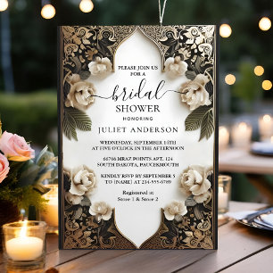 Invitación Retro árabe exótico negrita Damask ducha de novia