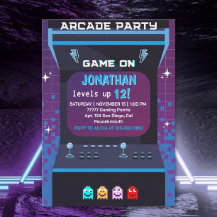 Invitación Retro Arcade Birthday Boy   Game On Party