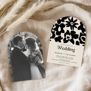 Invitación Retro Arch Bold Floral Photo Boda