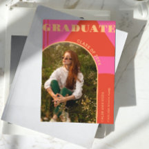 Invitación Retro Arch Rosa y Naranja Photo Grad