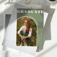 Invitación Retro Arch Sage Green Photo Grad