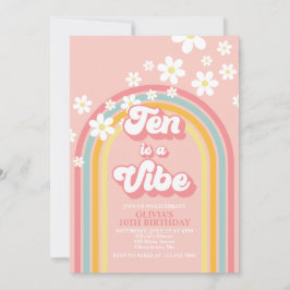 Invitación Retro Arcoíris Diez es una Vibra Genial Cumpleaños