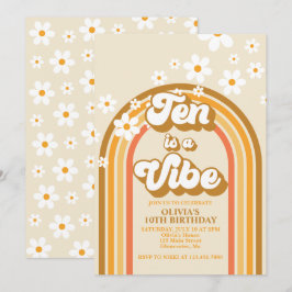 Invitación Retro Arcoíris Diez es una Vibra Retrodivertida Cu