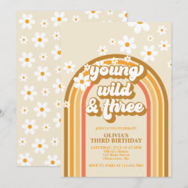 Invitación Retro Arcoíris Joven Salvaje y Tres Cumpleaños