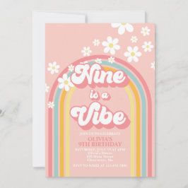 Invitación Retro Arcoíris Nueve es una Vibra Retro 9 Cumpleañ