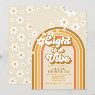 Invitación Retro Arcoíris Ocho es una Vibra Divertida Cumplea