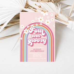 Invitación Retro Arcoíris Por Siempre Groovy Cumpleaños 4