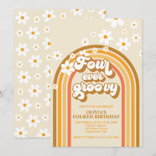 Invitación Retro Arcoíris Por Siempre Groovy Cumpleaños 4