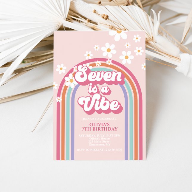 Invitación Retro Arcoíris Seven es una Vibra Cumpleaños 7 (Subido por el creador)