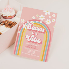 Invitación Retro Arcoíris Siete es una Vibra Groovy 7º Cumple