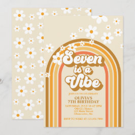 Invitación Retro Arcoíris Siete es una Vibra Groovy 7º Cumple