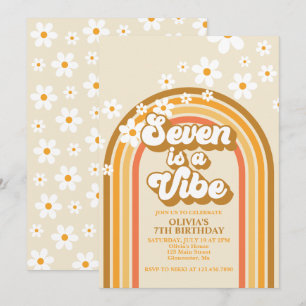 Invitación Retro Arcoíris Siete es una Vibra Groovy 7º Cumple