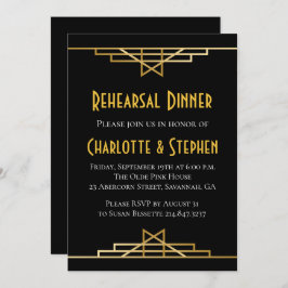 Invitación Retro Art Deco Gran Gatsby Gold & Black Boda