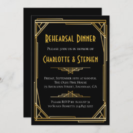 Invitación Retro Art Deco Gran Gatsby Gold & Black Boda