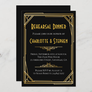 Invitación Retro Art Deco Gran Gatsby Gold & Black Boda