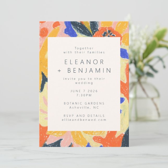Invitación Retro Artsy Resumen Boda de diversión botánica (Anverso de pie)
