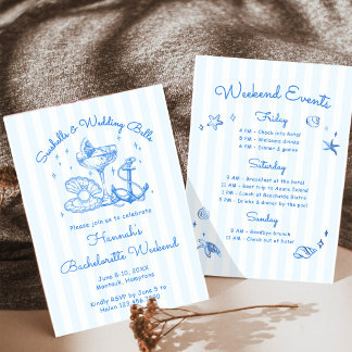 Invitación Retro Azul Conchas Marinas & Campanas de Boda Desp