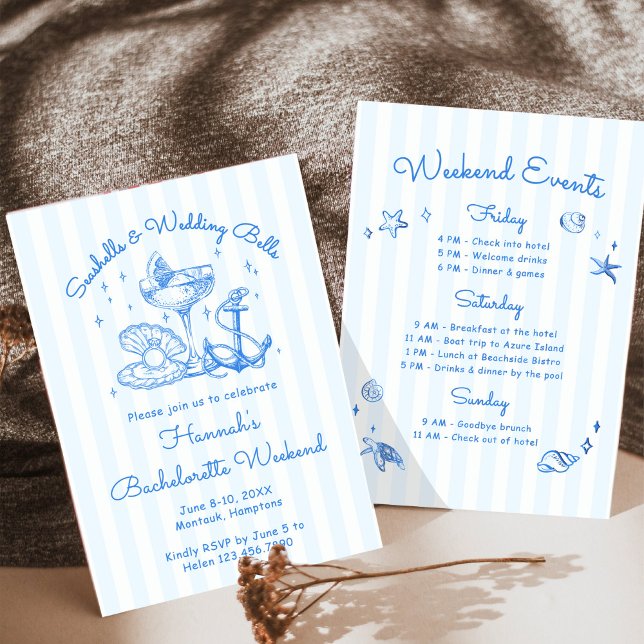 Invitación Retro Azul Conchas Marinas y Campanas de Boda Desp (Subido por el creador)