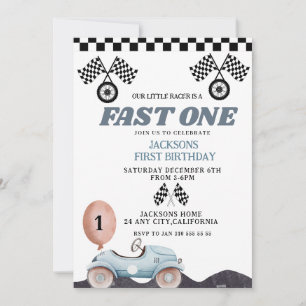 Invitación Retro Azul Rápido un Niño Cumpleaños 1er Cumpleaño
