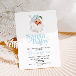 Invitación Retro Azul Santa Bebé Fiesta de Cumpleaños de Bebé
