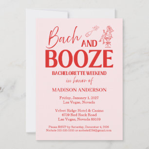 Invitación Retro Bach y Licor Despedida de Soltera Rojo Rosa