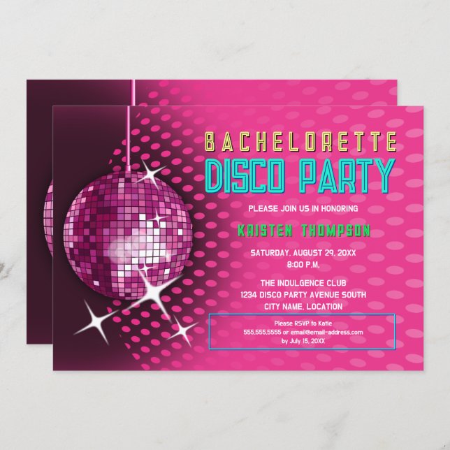 Invitación Retro Bachelorette Disco Fiesta (Anverso / Reverso)