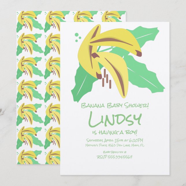 Invitación Retro Banana Purple Baby Shower Kraft (Anverso / Reverso)