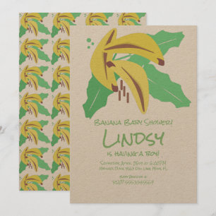 Invitación Retro Banana Purple Baby Shower Kraft