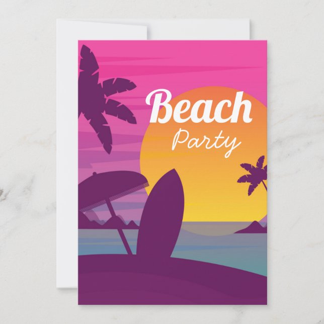 Invitación Retro Beach fiesta sunset beach surf (Anverso)