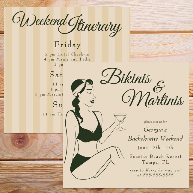 Invitación Retro Bikinis & Martinis Bachelorette (Subido por el creador)