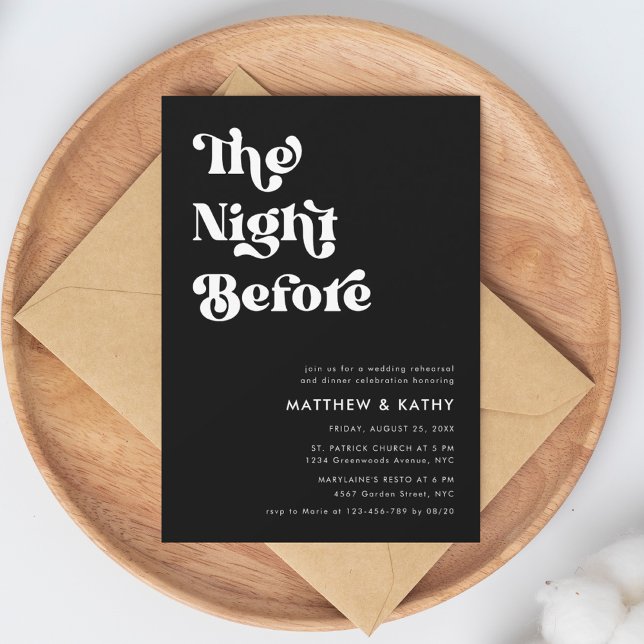 Invitación Retro Black La Noche Antes De La Cena Del Ensayo (Subido por el creador)