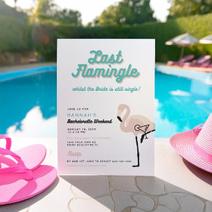 Invitación Retro Blue Flamingo Último Flamingle Despedida de 