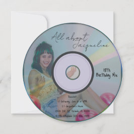 Invitación Retro Blue Girl's Music CD Birthday