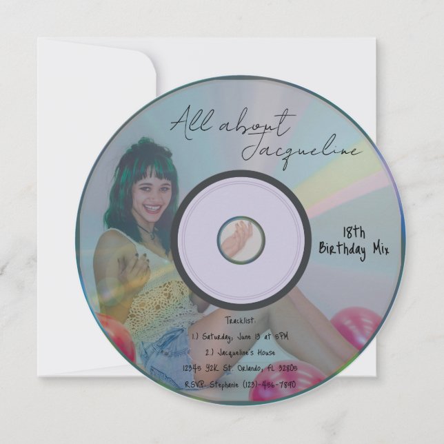 Invitación Retro Blue Girl's Music CD Birthday (Anverso)