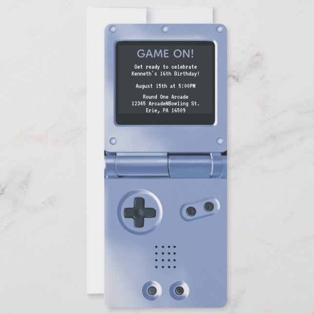 Invitación Retro Blue Handheld Gaming Birthday Invitation (Anverso)