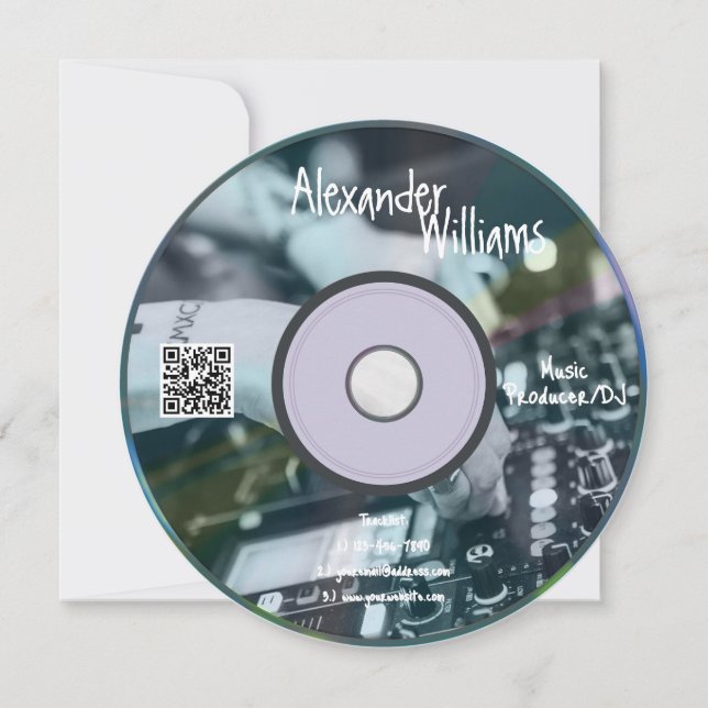 Invitación Retro Blue Music Producer CD DJ Business Card (Anverso)