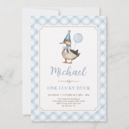 Invitación Retro Blue One Lucky Duck Balloon 1er cumpleaños