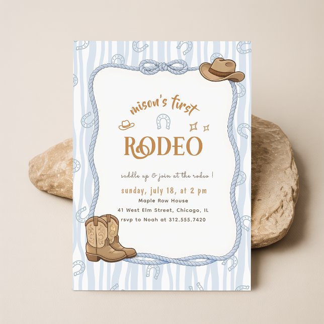 Invitación Retro Blue Plaid Cowboy First Rodeo 1st Birthday (Subido por el creador)