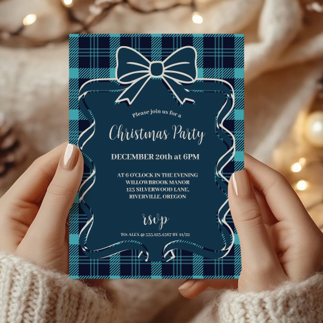 Invitación Retro Blue Plaid Whimsical Christmas  (Subido por el creador)