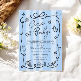 Invitación Retro Blue Stripes Italiano Ciao Baby Shower