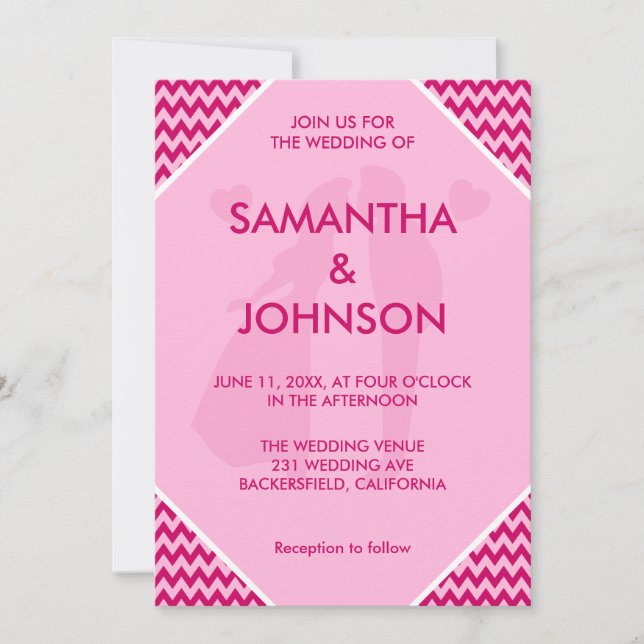 Invitación Retro Blush Pink Chevron Stripe Wedding (Anverso)