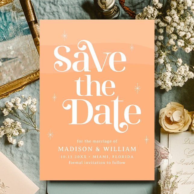 Invitación Retro Boda Peach Save the Date (Subido por el creador)