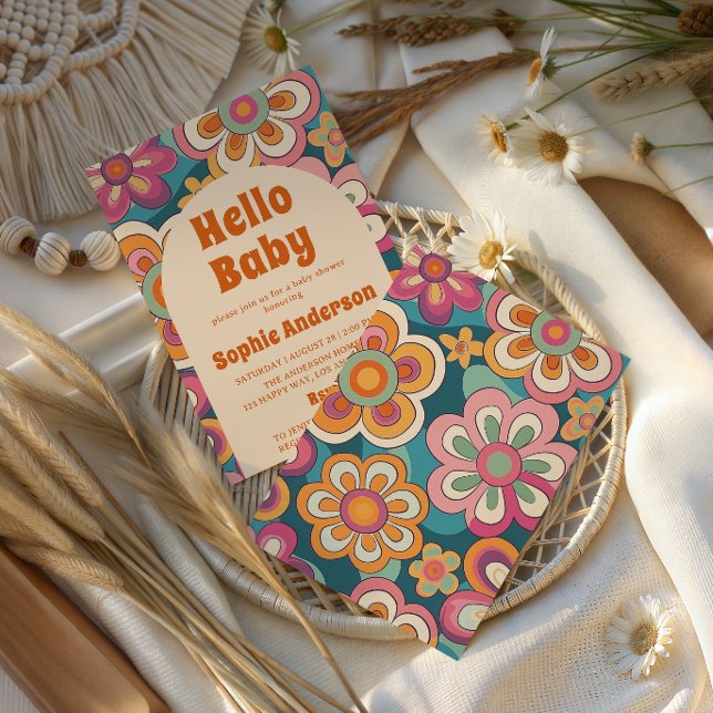 Invitación Retro Boho 70s Groovy Floral Baby Shower    (Subido por el creador)