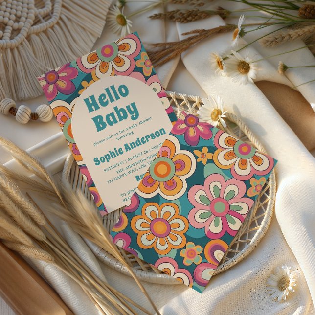 Invitación Retro Boho 70s Groovy Floral Baby Shower    (Subido por el creador)