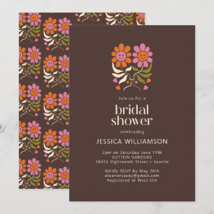 Invitación Retro Boho 70s Sonrisa Floral Groovy Despedida de