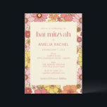 Invitación Retro Boho amarillo rosa Floral Groovy Bat Mitzvah<br><div class="desc">Invitación del retro Boho amarillo rosa Floral Groovy Bat Mitzvah</div>