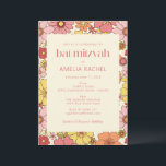 Invitación Retro Boho amarillo rosa Floral Groovy Bat Mitzvah<br><div class="desc">Invitación del retro Boho amarillo rosa Floral Groovy Bat Mitzvah</div>