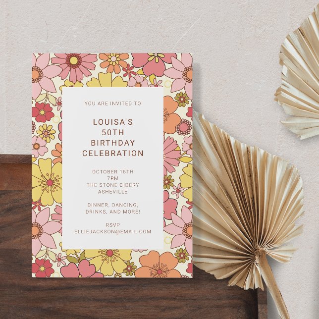 Invitación Retro Boho amarillo rosa Floral lindo Fiesta de cu (Subido por el creador)
