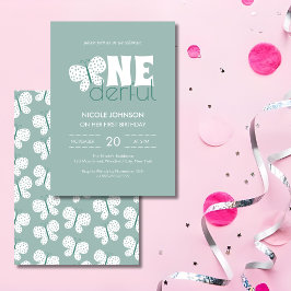 Invitación Retro Boho Butterfly Kids 1er cumpleaños Dusty Blu